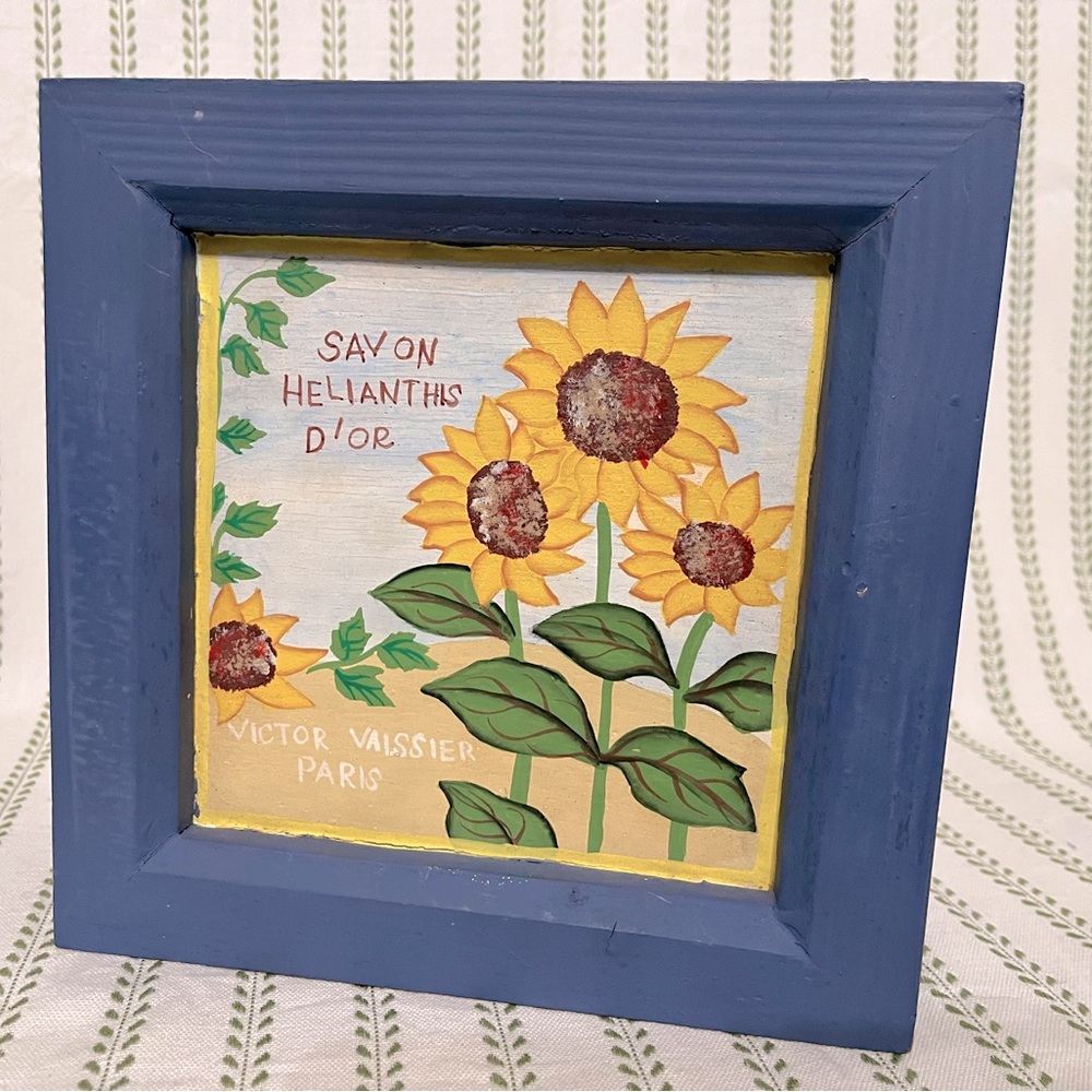 VTG Handpainted Blue Hinged Box with French Sunflower Motif